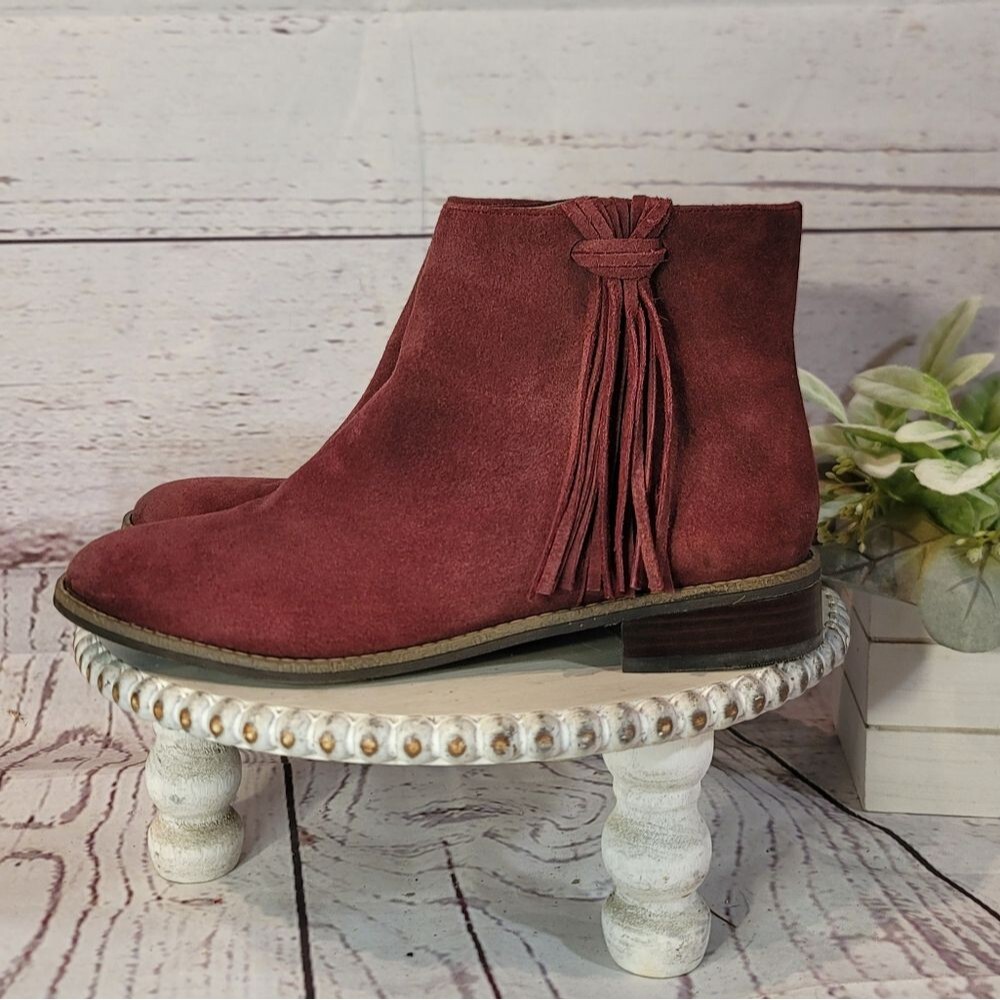 Karl Lagerfeld Paris Sixte Women's Burgundy Suede Ankle Boots Size 6.5M - Picture 6 of 15